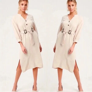 Lulus Gwendolyn beige cotton midi dress